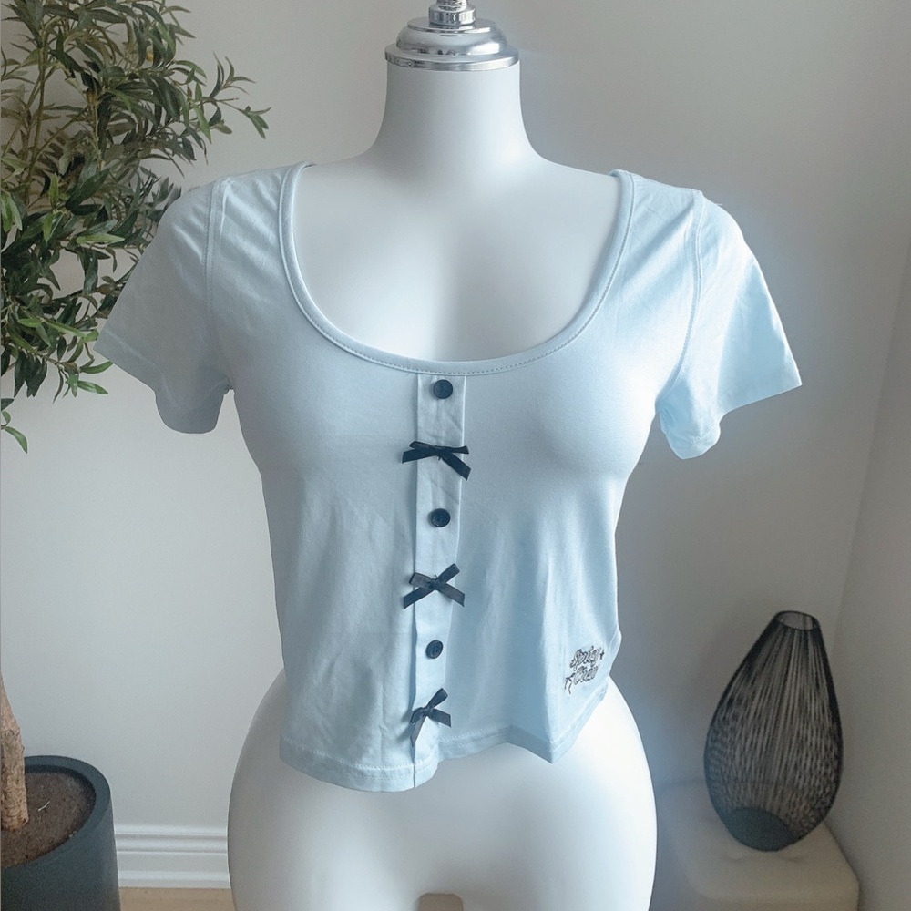 CHUU Baby Blue Bow Detail Crop Top New